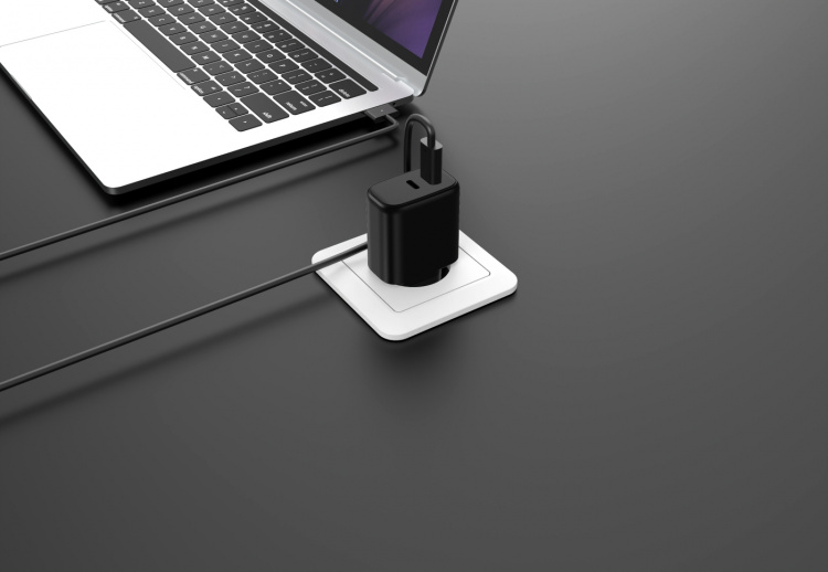 FoneKit GaN PD 65W AC-lader, USB-C + USB-C, zwart