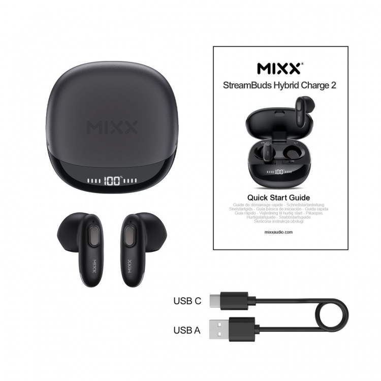 MIXX Hörlur Hybrid Charge 2 In-Ear Tws Qi Trådlös Svart