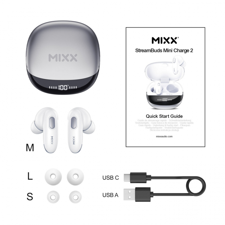 MIXX Hörlur Mini Charge 2 In-Ear Tws Qi Trådlös Vit