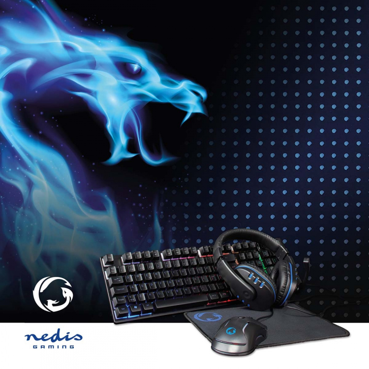 Nedis Gaming Combo Kit | 5-in-1 | Toetsenbord, Koptelefoon, Muis en Muismat | Zwart | QWERTY | Scandinavisch