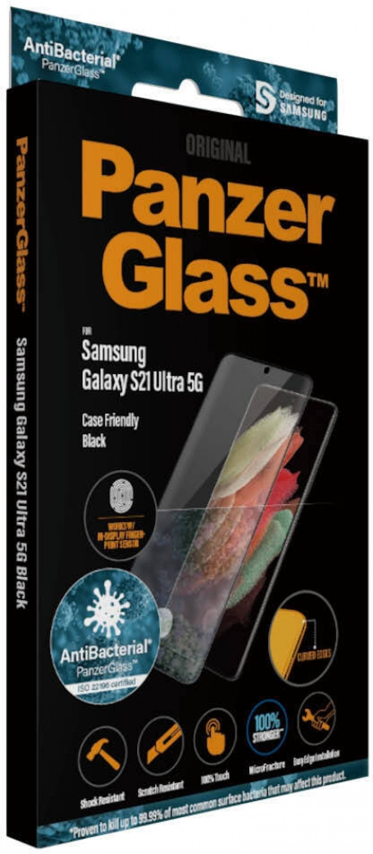 PanzerGlass Case Friendly Vingerafdruk gepantserd glas, Galaxy S21 Ultra, zwart PanzerGlass Case Friendly Vingerafdruk gepantserd glas, Galaxy S21 Ultra, zwart