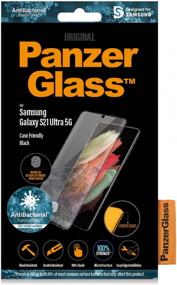 PanzerGlass Case Friendly Vingerafdruk gepantserd glas, Galaxy S21 Ultra, zwart PanzerGlass Case Friendly Vingerafdruk gepantserd glas, Galaxy S21 Ultra, zwart