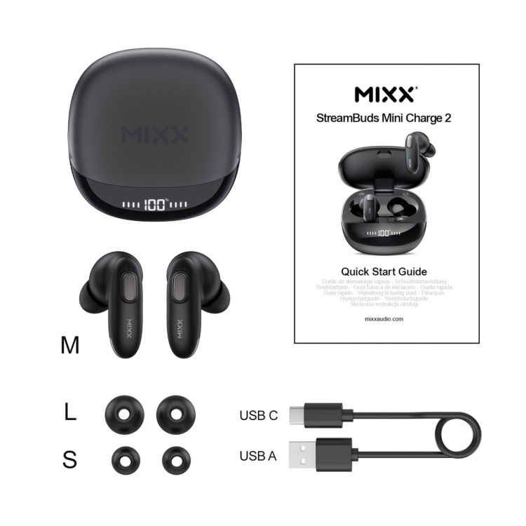MIXX Hörlur Mini Charge 2 In-Ear Tws Qi Trådlös Svart