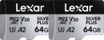 Lexar microSDXC Professional SILVER Plus UHS-I/U3/A2/4K R205/W100 (V30) - SILVER - 64GB - 2verpakking Lexar microSDXC Professional SILVER Plus UHS-I/U3/A2/4K R205/W100 (V30) - SILVER - 64GB - 2verpakking