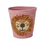 RICE Ronde Raffia Mand met Leeuwenkop - Roze