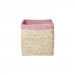 RICE Raffia mand zonder hengsels in Natuur met zachtroze rand - 20 cm x 20 cm x 20 cm - Natuur met zachtroze rand RICE Raffia mand zonder hengsels in Natuur met zachtroze rand - 20 cm x 20 cm x 20 cm - Natuur met zachtroze rand