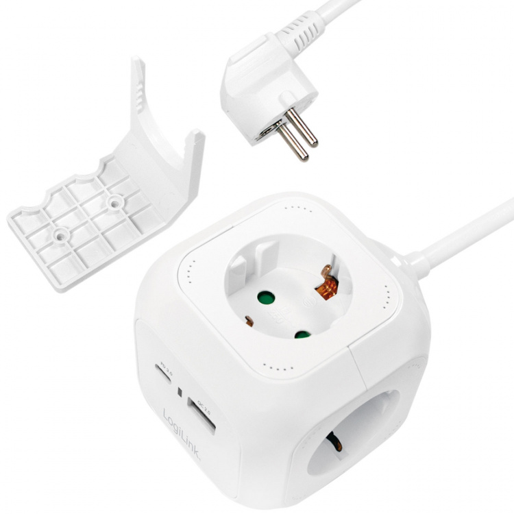 LogiLink Power Cube Multi-grenuttag + USB-A/USB-C PD 20W