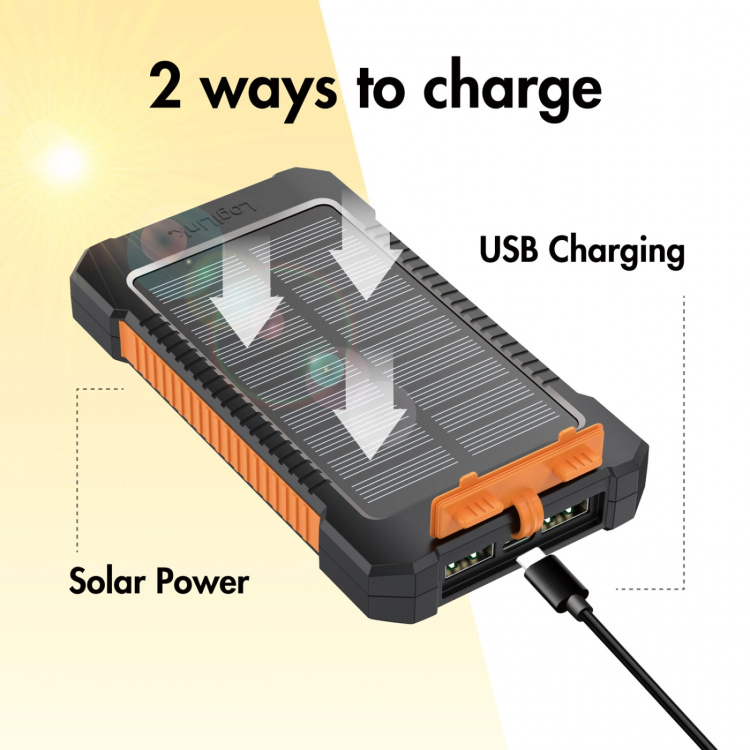 LogiLink PowerBank 6.000 mAh 10W Solcell Svart/Orange