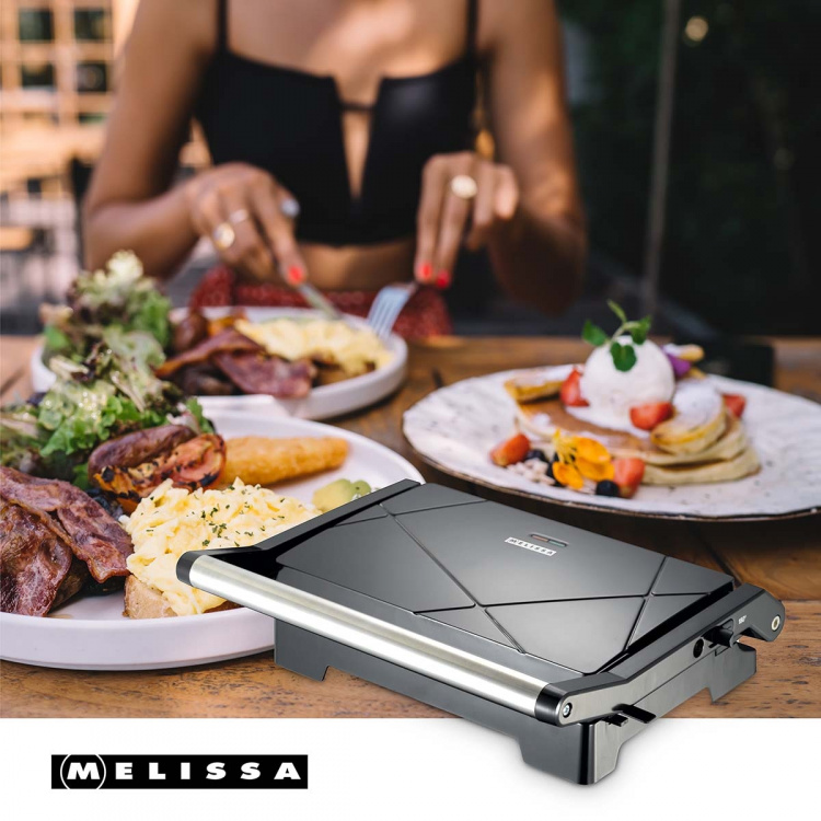 MELISSA Panini grill en contactgrill met antiaanbaklaag en oververhittingsbeveiliging 1000W Zwart MELISSA Panini grill en contactgrill met antiaanbaklaag en oververhittingsbeveiliging 1000W Zwart