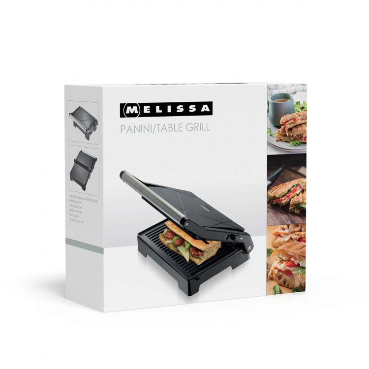 MELISSA Panini grill en contactgrill met antiaanbaklaag en oververhittingsbeveiliging 1000W Zwart MELISSA Panini grill en contactgrill met antiaanbaklaag en oververhittingsbeveiliging 1000W Zwart