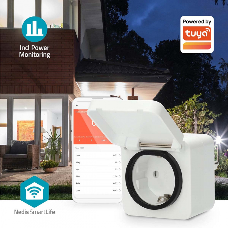 Nedis SmartLife Slimme Stekker | IP44 | Energiemeter | 3680 W | Randaarde stekker | -25 - 55 °C | Android™ / IOS | Grijs / Wit | 1 Stuks Nedis SmartLife Slimme Stekker | IP44 | Energiemeter | 3680 W | Randaarde stekker | -25 - 55 °C | Android™ / IOS | Grijs / Wit | 1 Stuks