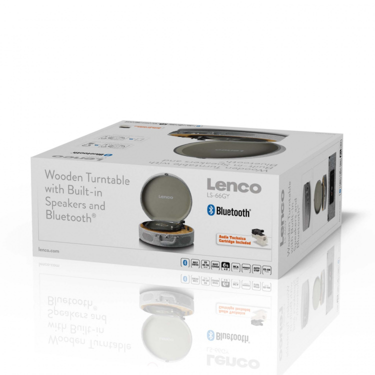 Lenco Houten retro platenspeler met ingebouwde speakers, Bluetooth® en AT3600L cassette Grijs