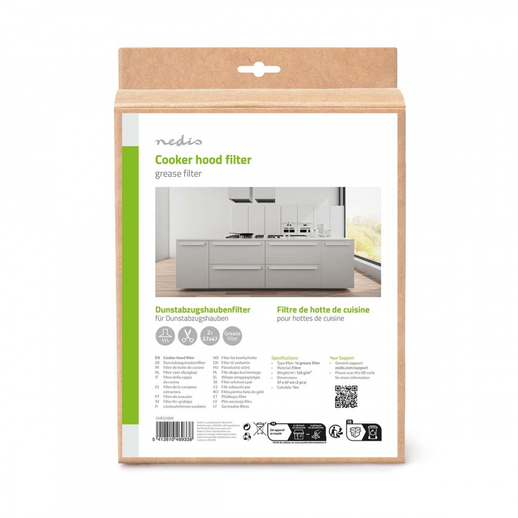 Nedis Vetfilter voor Afzuigkap | 57 x 47 cm | Vervangingsindicator | Op maat te knippen