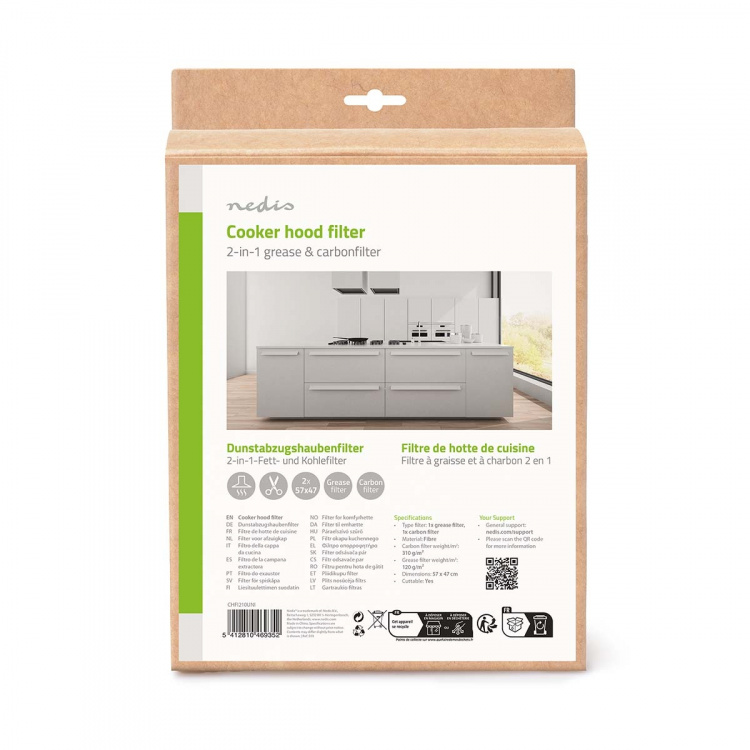 Nedis Set Universele Afzuigkapfilters | Koolstoffilter | 57 x 47 cm | Vervangingsindicator | Op maat te knippen | 2 Stuks