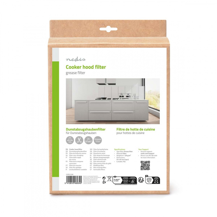 Nedis Vetfilter voor Afzuigkap | 57 x 47 cm | Vervangingsindicator | Op maat te knippen