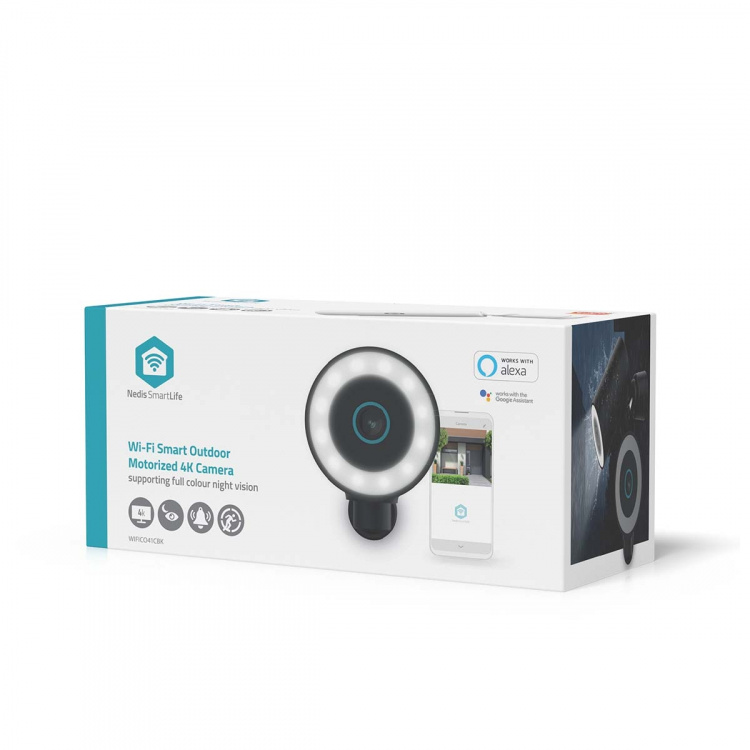 Nedis SmartLife Camera voor Buiten | Spotlight | 4K / 3840x2160 | IP65 | Cloud Opslag (optioneel) / microSD (niet inbegrepen) / Onvif | 5 V DC | Met bewegingssensor | Nachtzicht | Zwart