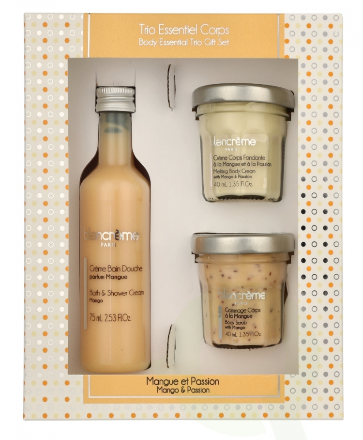 Blancreme Bath & Body Essentials Set 155 ml Bath & Shower Cream 75ml/Body Cream 40ml/Body Scrub 40ml - Mango & Passion