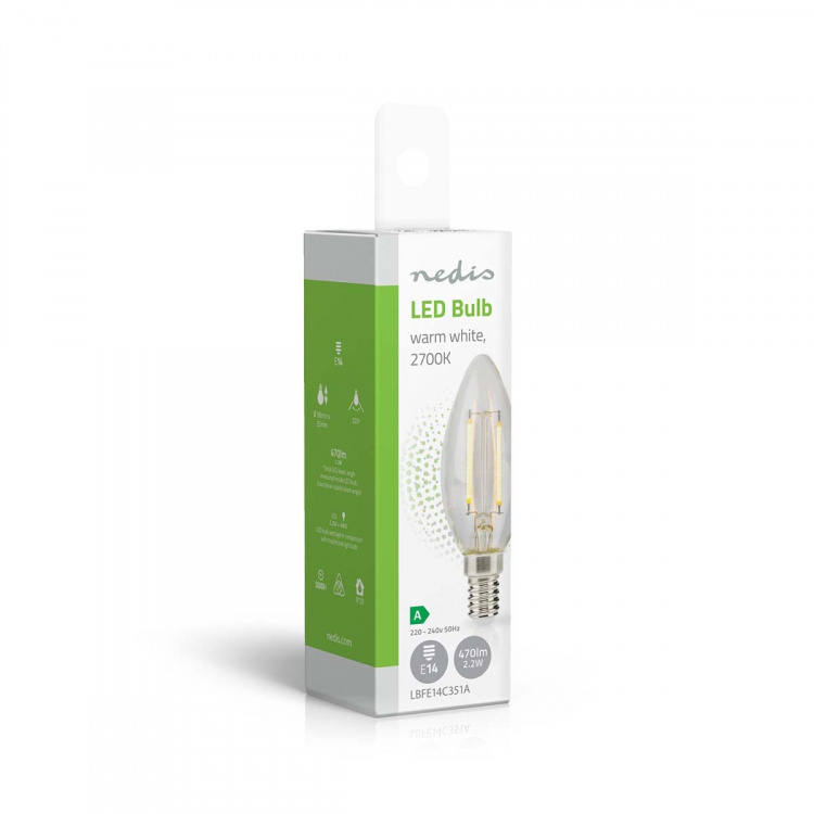 Nedis LED-Filamentlamp E14 | Kaars | 2.2 W | 470 lm | 2700 K | Warm Wit | Retrostijl | 1 Stuks | Doorzichtig