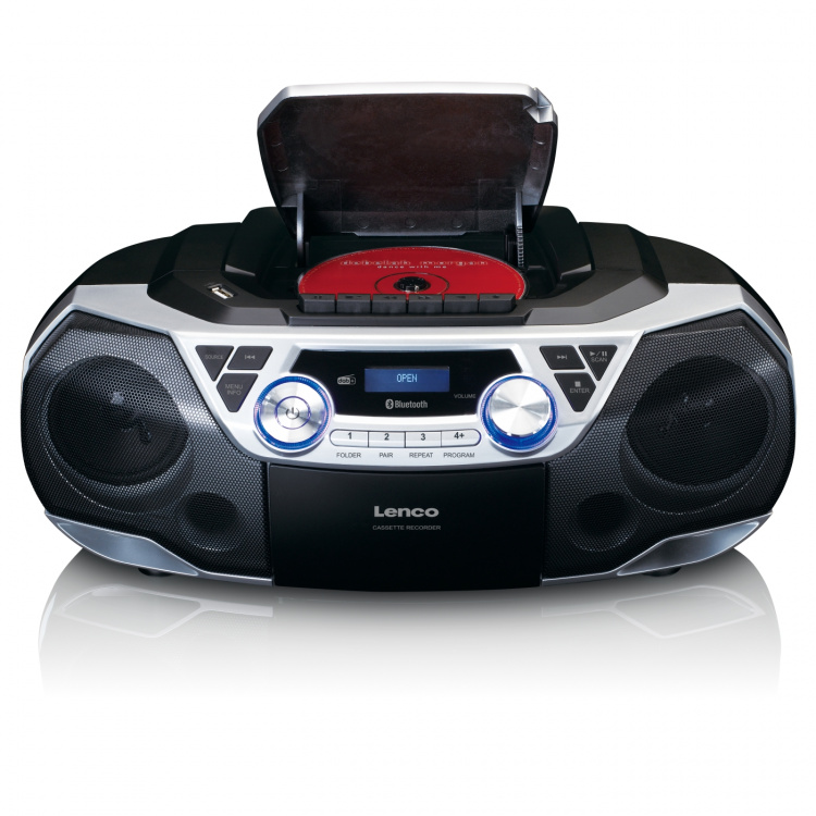 Lenco Draagbare Boombox met DAB+/FM-radio, Bluetooth®, CD, cassetterecorder en USB-speler Zilver
