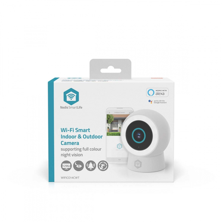 Nedis SmartLife Camera voor Buiten | Spotlight | 3MP Full HD 1296p | IP65 | Cloud Opslag (optioneel) / microSD (niet inbegrepen) / Onvif | 5 V DC | Met bewegingssensor | Nachtzicht | Wit