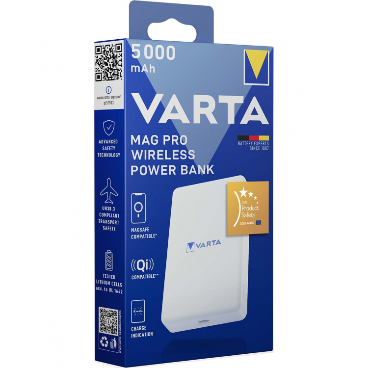 Varta Mag Pro Draadloze Power Bank 5.000mAh - Editie Wit