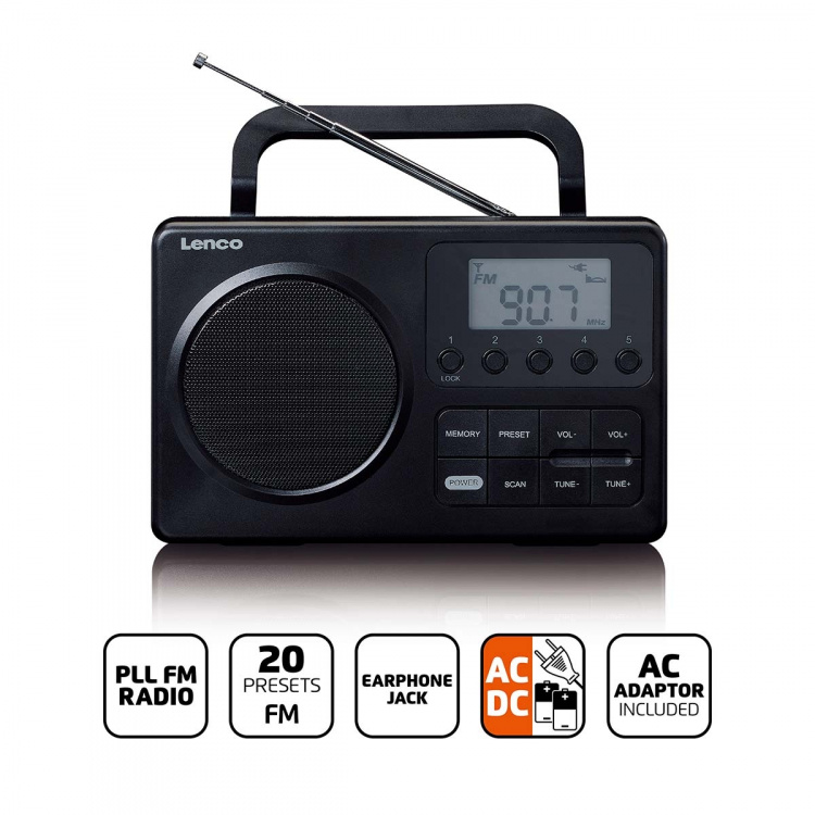 Lenco MPR-035BK Compacte Draagbare FM Radio met LCD Scherm Zwart