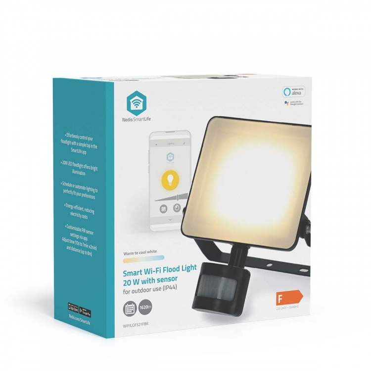 Nedis Smartlife Buitenlamp | Bewegingssensor | 1620 lm | Wi-Fi | 20 W | Warm tot Koel Wit | 3000 - 6500 K | Aluminium | Android™ / IOS