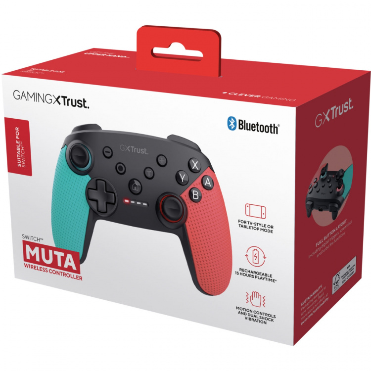 Trust GXT 1246B Muta Trådlös handkontroll Nintendo Switch/Switch 2 Blå/Röd Trust GXT 1246B Muta Trådlös handkontroll Nintendo Switch/Switch 2 Blå/Röd