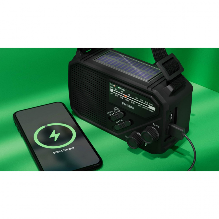 Philips Radio AM/FM Vevradio Solcell Ficklampa Svart