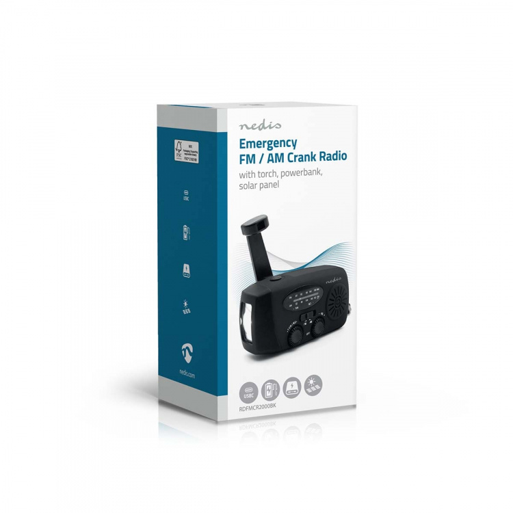Nedis Noodradio | Tafelmodel | AM / FM | Powerbank-functie | Accu gevoed / Handslinger / USB Gevoed | Zwart Nedis Noodradio | Tafelmodel | AM / FM | Powerbank-functie | Accu gevoed / Handslinger / USB Gevoed | Zwart