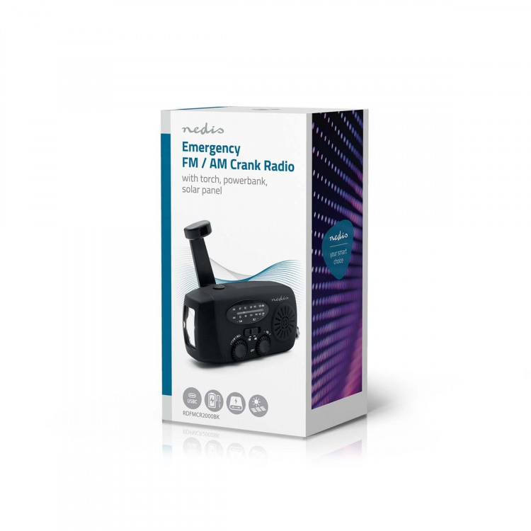 Nedis Noodradio | Tafelmodel | AM / FM | Powerbank-functie | Accu gevoed / Handslinger / USB Gevoed | Zwart Nedis Noodradio | Tafelmodel | AM / FM | Powerbank-functie | Accu gevoed / Handslinger / USB Gevoed | Zwart