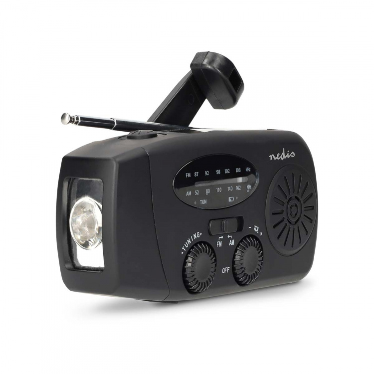 Nedis Noodradio | Tafelmodel | AM / FM | Powerbank-functie | Accu gevoed / Handslinger / USB Gevoed | Zwart Nedis Noodradio | Tafelmodel | AM / FM | Powerbank-functie | Accu gevoed / Handslinger / USB Gevoed | Zwart