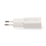 Nedis Oplader | 20 W | GaN | PD3.0 | Snellaad functie | 1.5 / 2.0 / 2.22 / 3.0 A | Outputs: 2 | USB-A / USB-C™ | USB-C™ (Los) Kabel | 1.50 m | Automatische Voltage Selectie | Wit