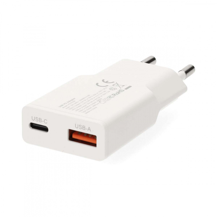 Nedis Oplader | 20 W | GaN | PD3.0 | Snellaad functie | 1.5 / 2.0 / 2.22 / 3.0 A | Outputs: 2 | USB-A / USB-C™ | USB-C™ (Los) Kabel | 1.50 m | Automatische Voltage Selectie | Wit