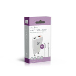Nedis Oplader | 20 W | GaN | PD3.0 | Snellaad functie | 1.5 / 2.0 / 2.22 / 3.0 A | Outputs: 2 | USB-A / USB-C™ | USB-C™ (Los) Kabel | 1.50 m | Automatische Voltage Selectie | Wit
