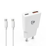 Nedis Oplader | 30 W | GaN | PD3.0 30W | Snellaad functie | 1.5 / 2.0 / 2.5 / 3.0 A | Outputs: 2 | USB-A / USB-C™ | USB-C™ (Los) Kabel | 1.50 m | Automatische Voltage Selectie | Wit