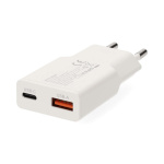 Nedis Oplader | 30 W | GaN | PD3.0 30W | Snellaad functie | 1.5 / 2.0 / 2.5 / 3.0 A | Outputs: 2 | USB-A / USB-C™ | USB-C™ (Los) Kabel | 1.50 m | Automatische Voltage Selectie | Wit