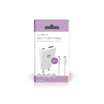 Nedis Oplader | 30 W | GaN | PD3.0 30W | Snellaad functie | 1.5 / 2.0 / 2.5 / 3.0 A | Outputs: 2 | USB-A / USB-C™ | USB-C™ (Los) Kabel | 1.50 m | Automatische Voltage Selectie | Wit