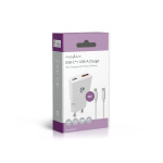 Nedis Oplader | 30 W | GaN | PD3.0 30W | Snellaad functie | 1.5 / 2.0 / 2.5 / 3.0 A | Outputs: 2 | USB-A / USB-C™ | USB-C™ (Los) Kabel | 1.50 m | Automatische Voltage Selectie | Wit