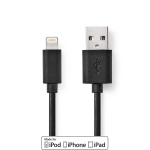 Nedis Lightning Kabel | USB 2.0 | Apple Lightning 8-Pins | USB-A Male | 480 Mbps | Vernikkeld | 1.00 m | Rond | PVC | Zwart | Doos