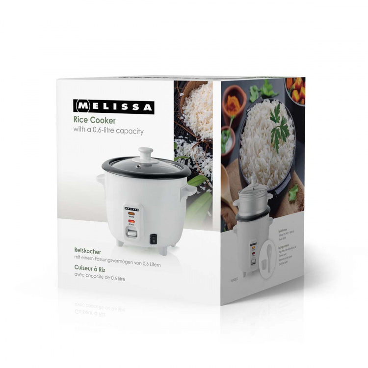 MELISSA Rijstkoker | 0,6 l | 300 W | Anti-aanbaklaag | Uitneembare kom | Stoommandje | Warmhoudfunctie | Automatische uitschakeling | Wit MELISSA Rijstkoker | 0,6 l | 300 W | Anti-aanbaklaag | Uitneembare kom | Stoommandje | Warmhoudfunctie | Automatische uitschakeling | Wit
