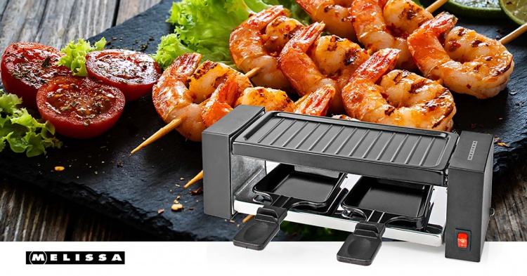 MELISSA Raclette / Gourmetstel | 2 Personen | 400 W | 23 x 10 cm | Anti-aanbaklaag