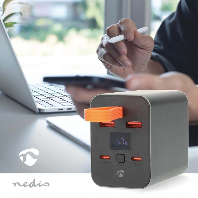 Nedis Powerbank | 30000 mAh | 1.5 / 2.0 / 3.0 / 5.0 A | Outputs: 4 | Output: 2x USB-A / 2x USB-C™ | Inputs: 1x USB-C™ | PD3.0 100W / QC3.0 | Lithium-Polymeer | Display