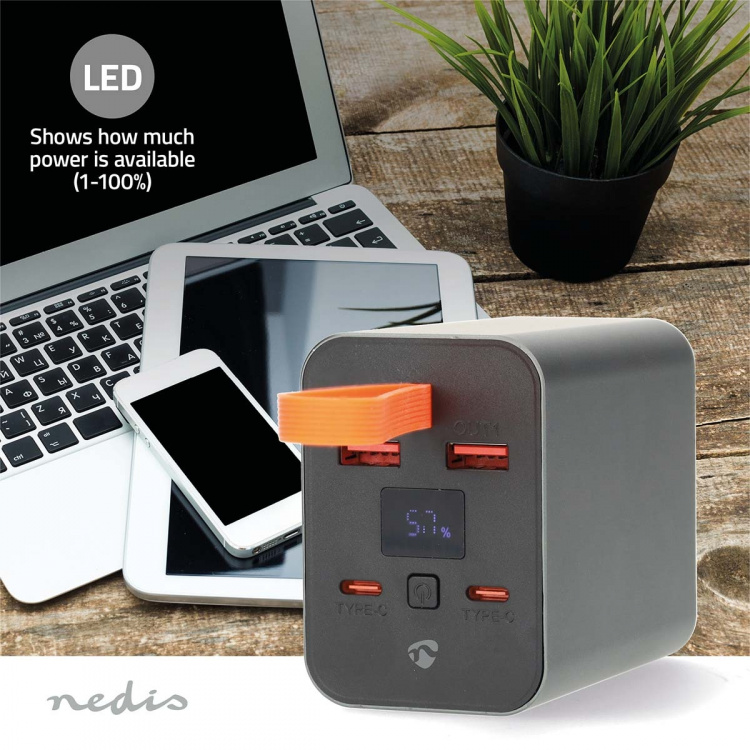 Nedis Powerbank | 30000 mAh | 1.5 / 2.0 / 3.0 / 5.0 A | Outputs: 4 | Output: 2x USB-A / 2x USB-C™ | Inputs: 1x USB-C™ | PD3.0 100W / QC3.0 | Lithium-Polymeer | Display