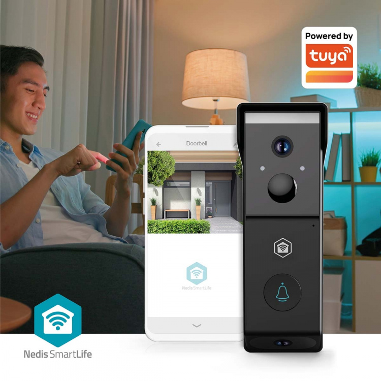 Nedis SmartLife Videodeurbel | Batterij Gevoed | 2x Full HD 1080p | Cloud Opslag (optioneel) / microSD (niet inbegrepen) | IP54 | Met bewegingssensor | Nachtzicht | Zwart