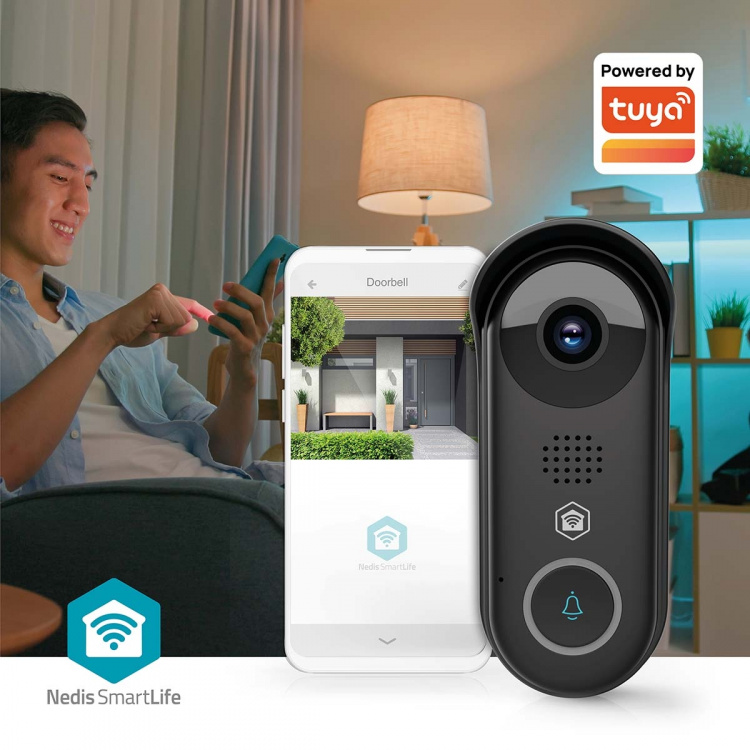 Nedis SmartLife Videodeurbel | Transformator | Full HD 1080p | Cloud Opslag (optioneel) / microSD (niet inbegrepen) / Onvif | IP54 | Met bewegingssensor | Nachtzicht | Zwart
