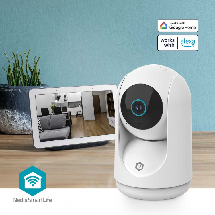 Nedis SmartLife Camera voor Binnen | 3MP Full HD 1296p | Pan tilt | Cloud Opslag (optioneel) / microSD (niet inbegrepen) / Onvif | Met bewegingssensor | Nachtzicht | Wit