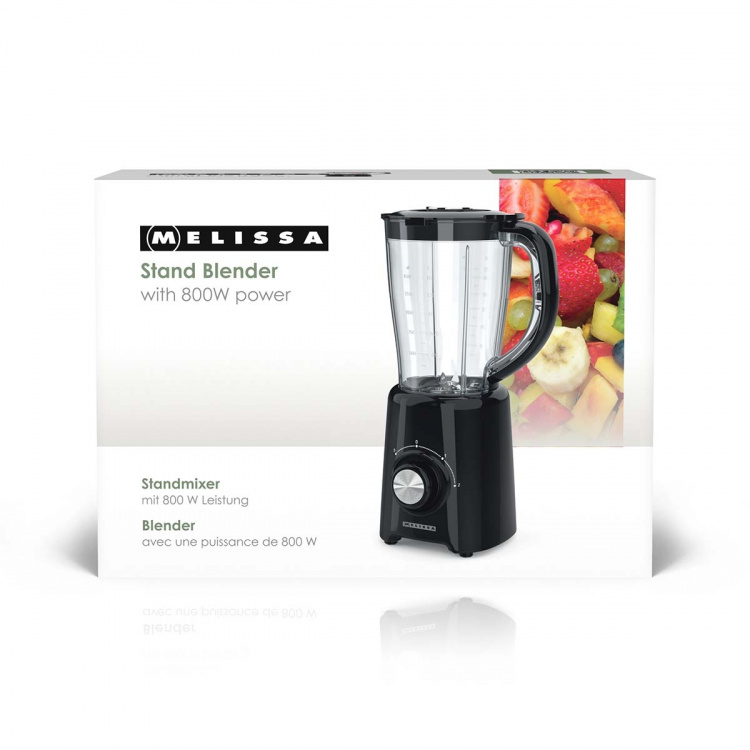 MELISSA Staande blender | 800 W | 2 snelheden + puls | 4 roestvrijstalen bladen | Kunststof kan | Zwart