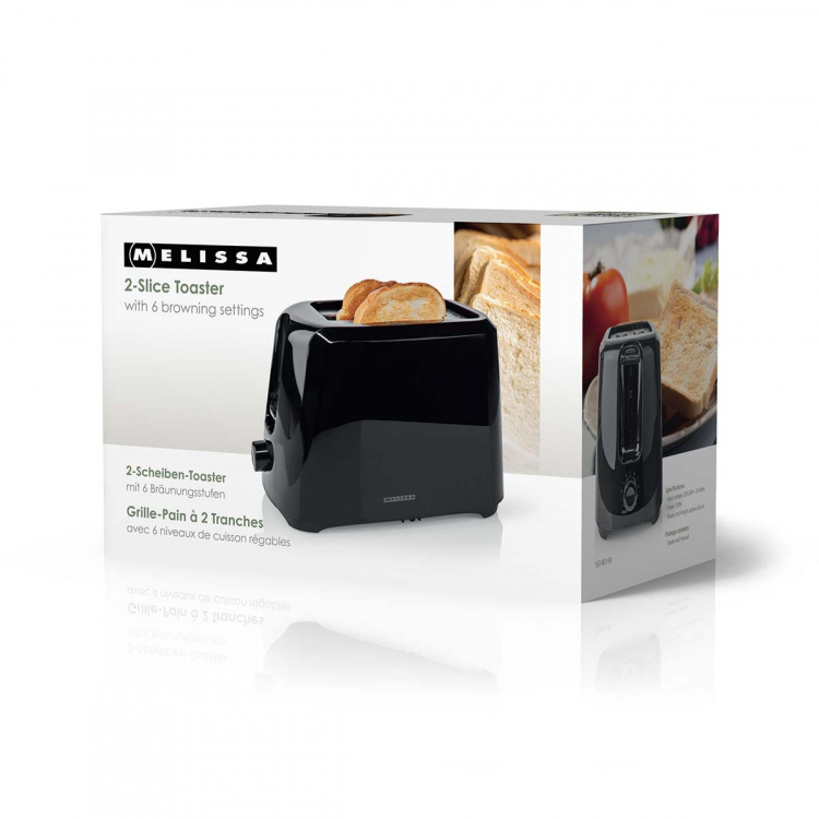 MELISSA Broodrooster | 2 sleuven | 700 W | 6 bruiningsstanden | Verwijderbare kruimellade | Annuleerfunctie | Zwart