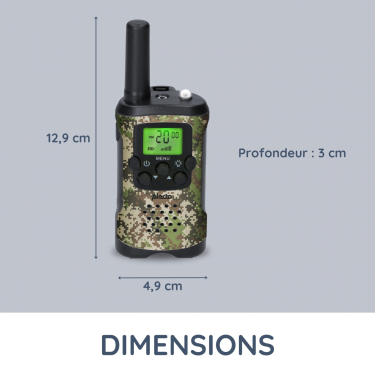 Alecto Set van 2 walkie talkies met bereik tot 7 kilometer Camouflage